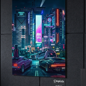 Poster Metal Displate - Cyberpunk 2077 Night City (Size M)